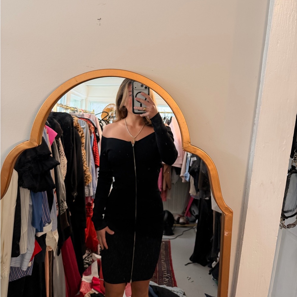 Zara Black Long Sleeve Off-Shoulder Dress